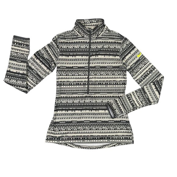 Nike Pro HyperWarm Fleece Womens M Gray Aztec Geometric Dri-Fit 1/4 Zip Running - Picture 1 of 14